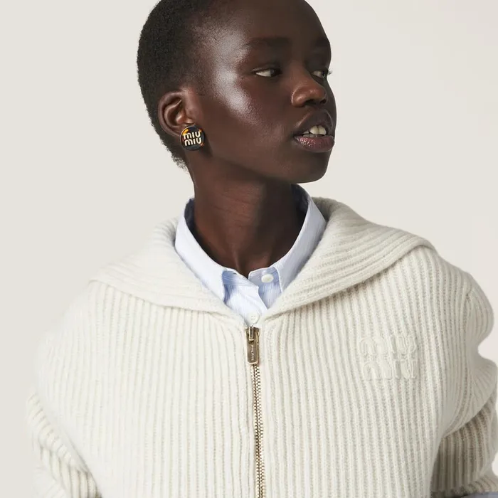 Women Knitwear Miu Miu Wool And Cashmere Knit Cardigan Chalk White Women Knitwear Miu Miu Wool And Cashmere Knit Cardigan Chalk White