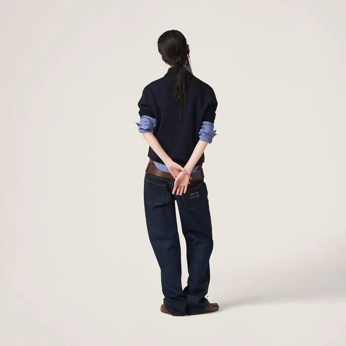 Women Knitwear Miu Miu Wool Knit Polo Shirt Navy