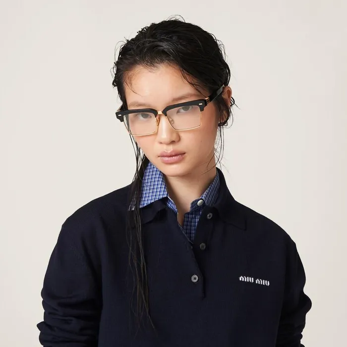 Women Knitwear Miu Miu Wool Knit Polo Shirt Navy