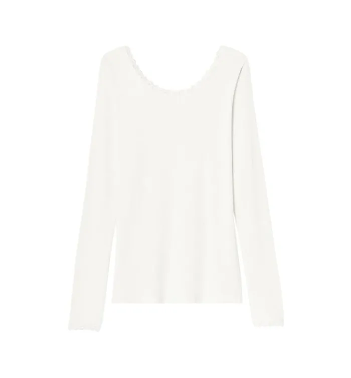 Women Lace Detail Ribbed Top 8211 Ecru Promod Tops