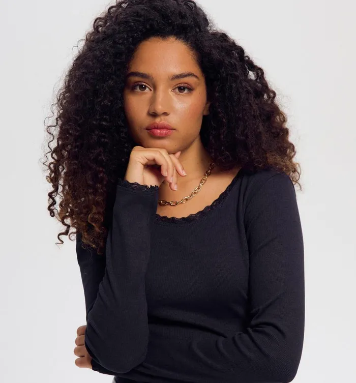Women Lace Detail Ribbed Top 8211 Navy Blue Promod Tops Women Lace Detail Ribbed Top 8211 Navy Blue Promod Tops