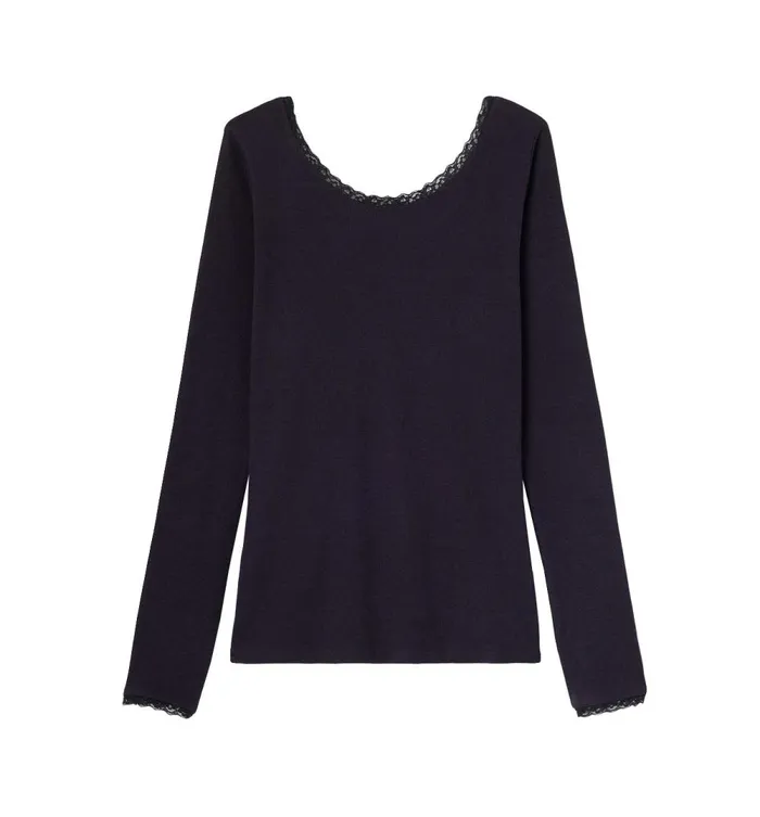 Women Lace Detail Ribbed Top 8211 Navy Blue Promod Tops Women Lace Detail Ribbed Top 8211 Navy Blue Promod Tops