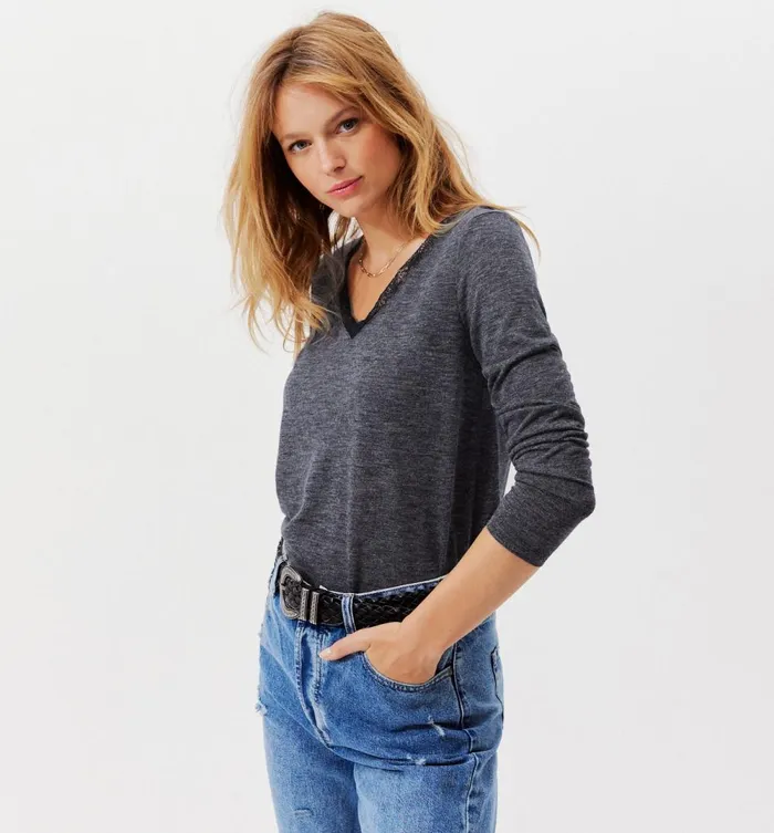 Women Lace Detail Top 8211 Navy Blue Promod Tops