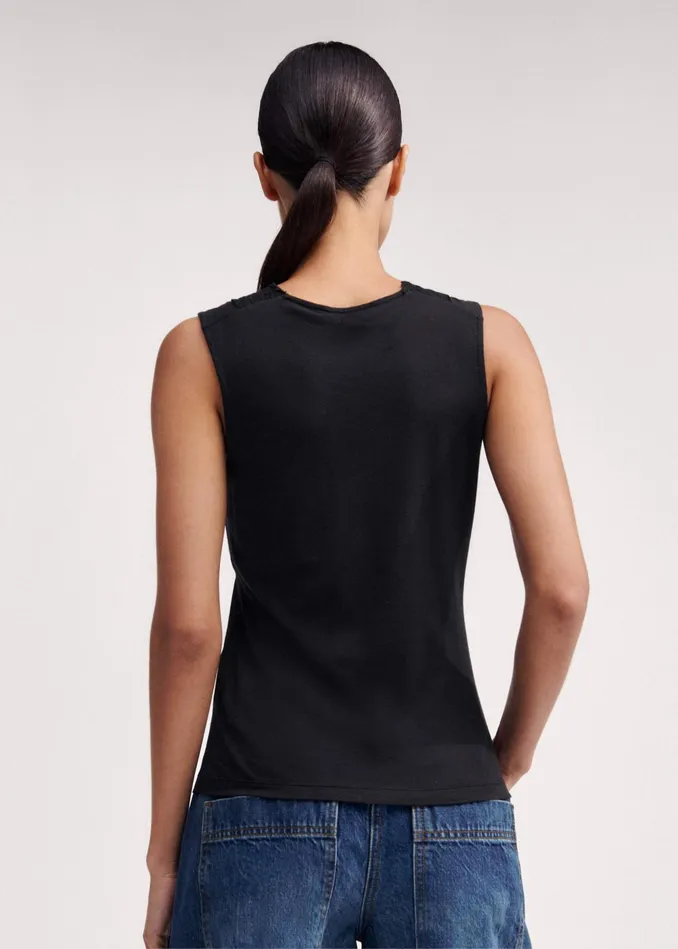 Women Lace Trim Layering Tank Black MEEM