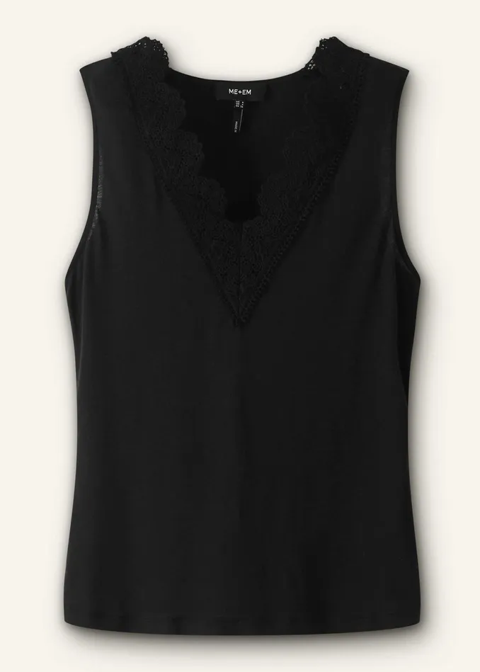 Women Lace Trim Layering Tank Black MEEM