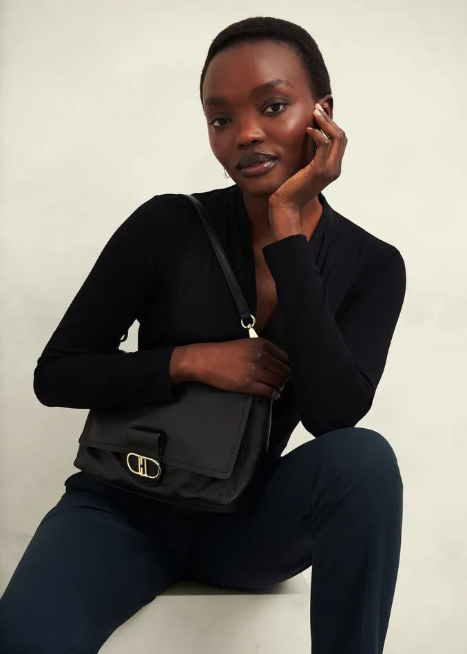 Women Lana Leather Shoulder Bag Black Hobbs Bags