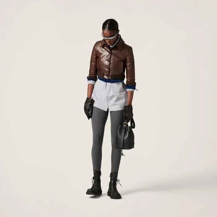 Women Leather Miu Miu Cropped Leather Jacket Sienna Women Leather Miu Miu Cropped Leather Jacket Sienna