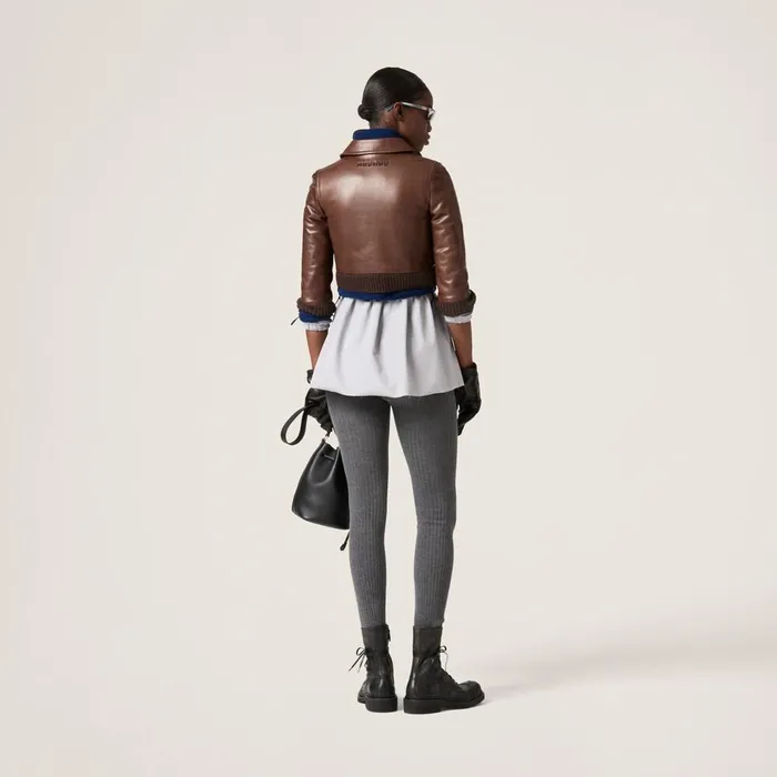 Women Leather Miu Miu Cropped Leather Jacket Sienna Women Leather Miu Miu Cropped Leather Jacket Sienna