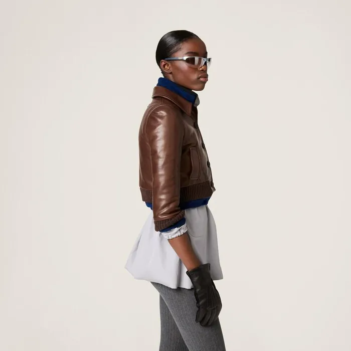 Women Leather Miu Miu Cropped Leather Jacket Sienna Women Leather Miu Miu Cropped Leather Jacket Sienna