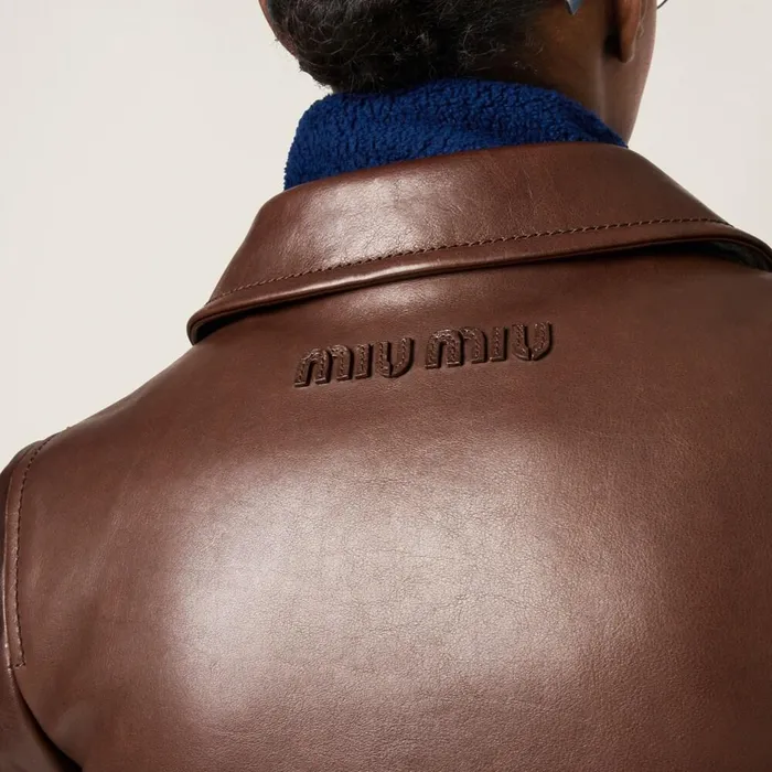 Women Leather Miu Miu Cropped Leather Jacket Sienna Women Leather Miu Miu Cropped Leather Jacket Sienna