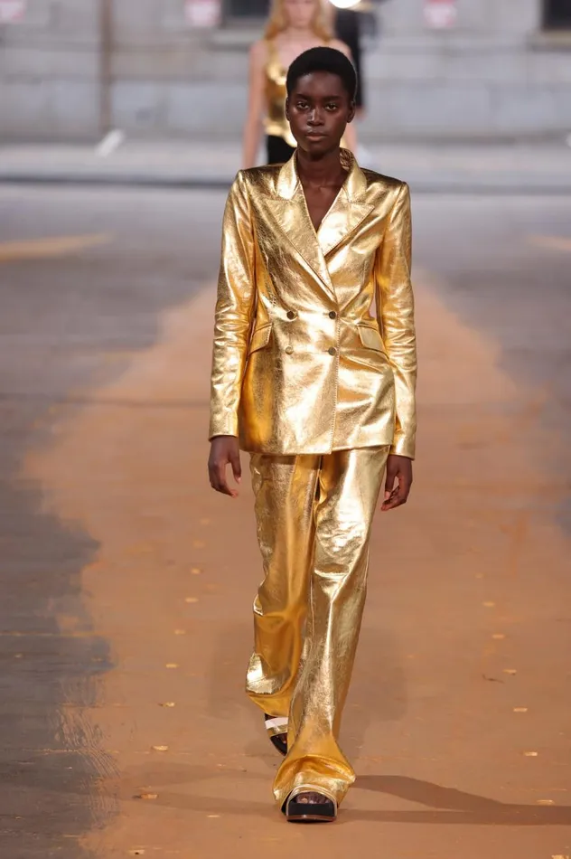 Women Leathers Gabriela Hearst Angela Blazer In Gold Metallic Nappa Leather