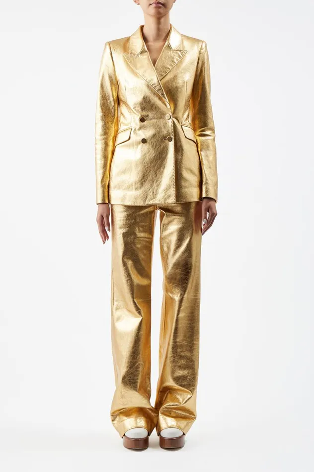 Women Leathers Gabriela Hearst Angela Blazer In Gold Metallic Nappa Leather