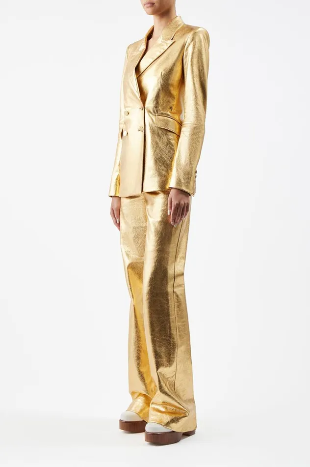 Women Leathers Gabriela Hearst Angela Blazer In Gold Metallic Nappa Leather