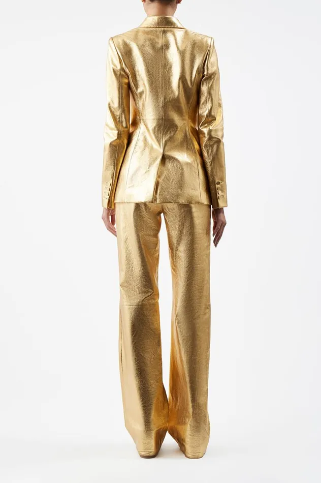 Women Leathers Gabriela Hearst Angela Blazer In Gold Metallic Nappa Leather