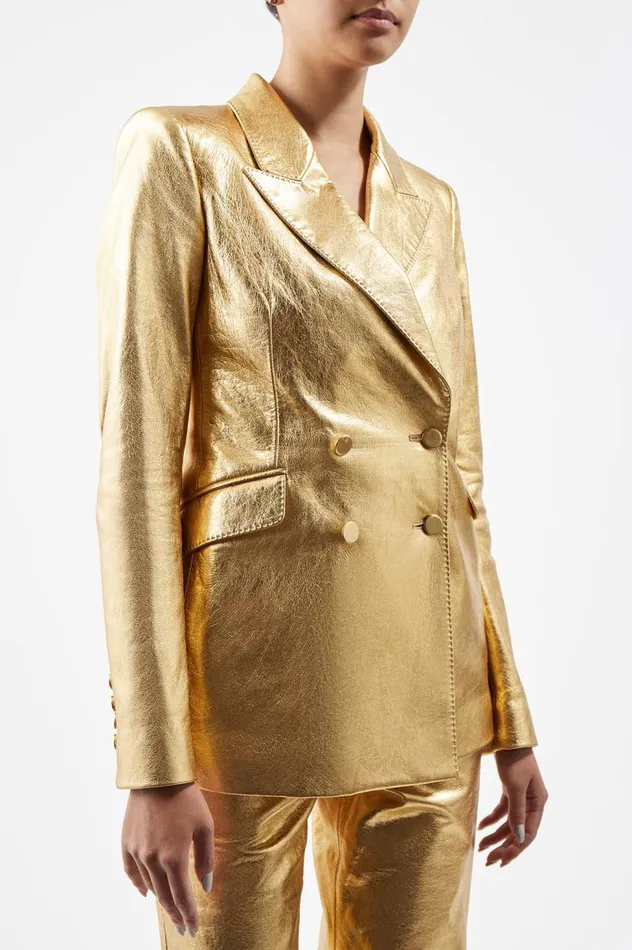 Women Leathers Gabriela Hearst Angela Blazer In Gold Metallic Nappa Leather