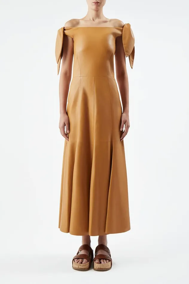 Women Leathers Gabriela Hearst Eda Dress In Cashew Nappa Leather