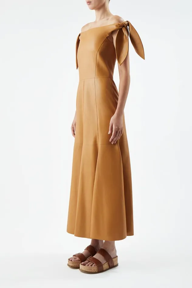 Women Leathers Gabriela Hearst Eda Dress In Cashew Nappa Leather
