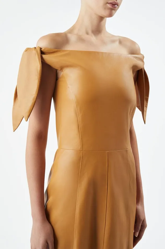 Women Leathers Gabriela Hearst Eda Dress In Cashew Nappa Leather