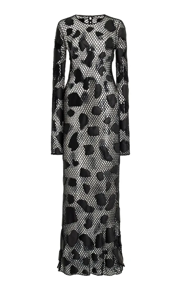 Women Leathers Gabriela Hearst Romeo Knit Dress In Black Merino Wool With Nappa Leather Patches