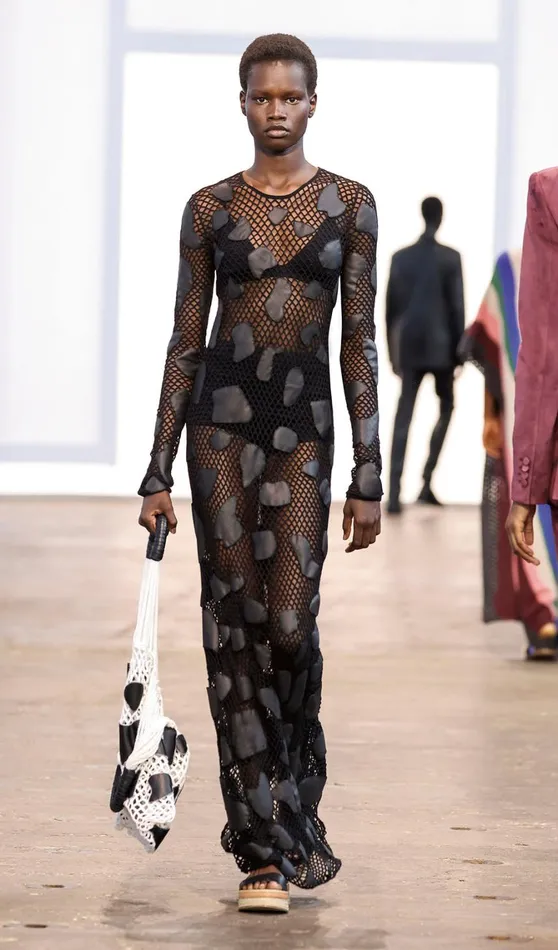 Women Leathers Gabriela Hearst Romeo Knit Dress In Black Merino Wool With Nappa Leather Patches