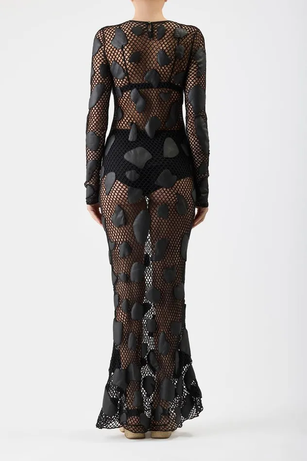 Women Leathers Gabriela Hearst Romeo Knit Dress In Black Merino Wool With Nappa Leather Patches