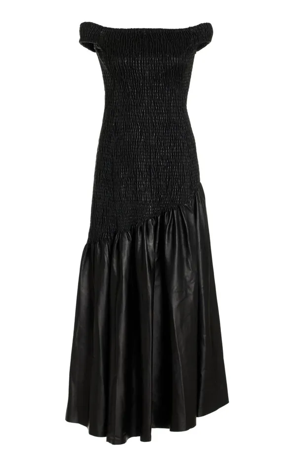 Women Leathers Gabriela Hearst Veloso Shirred Dress In Black Nappa Leather