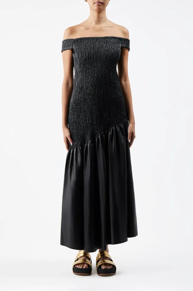Women Leathers Gabriela Hearst Veloso Shirred Dress In Black Nappa Leather