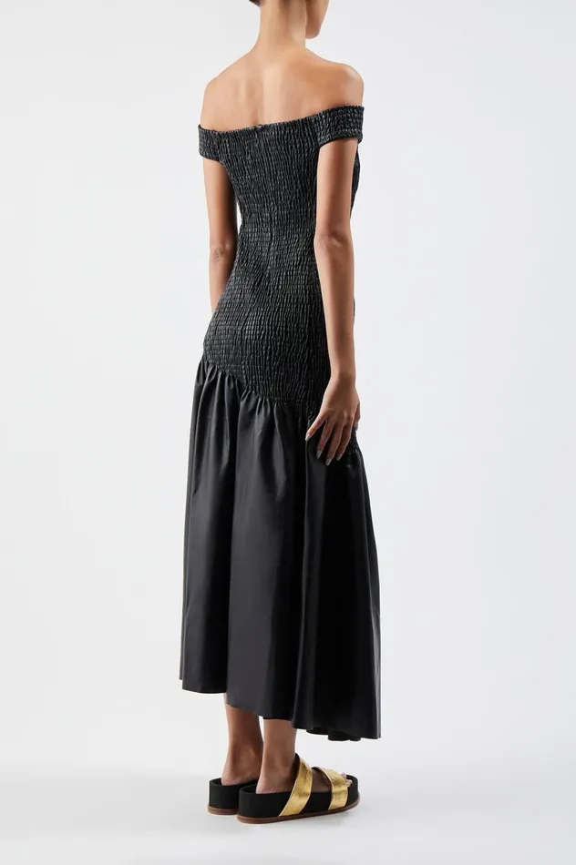 Women Leathers Gabriela Hearst Veloso Shirred Dress In Black Nappa Leather