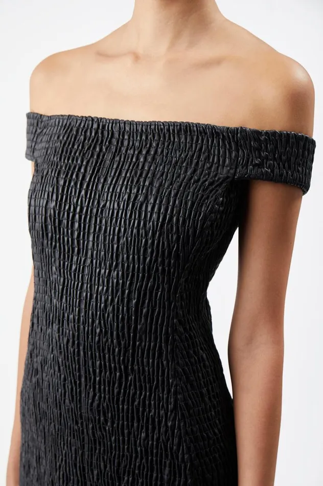 Women Leathers Gabriela Hearst Veloso Shirred Dress In Black Nappa Leather