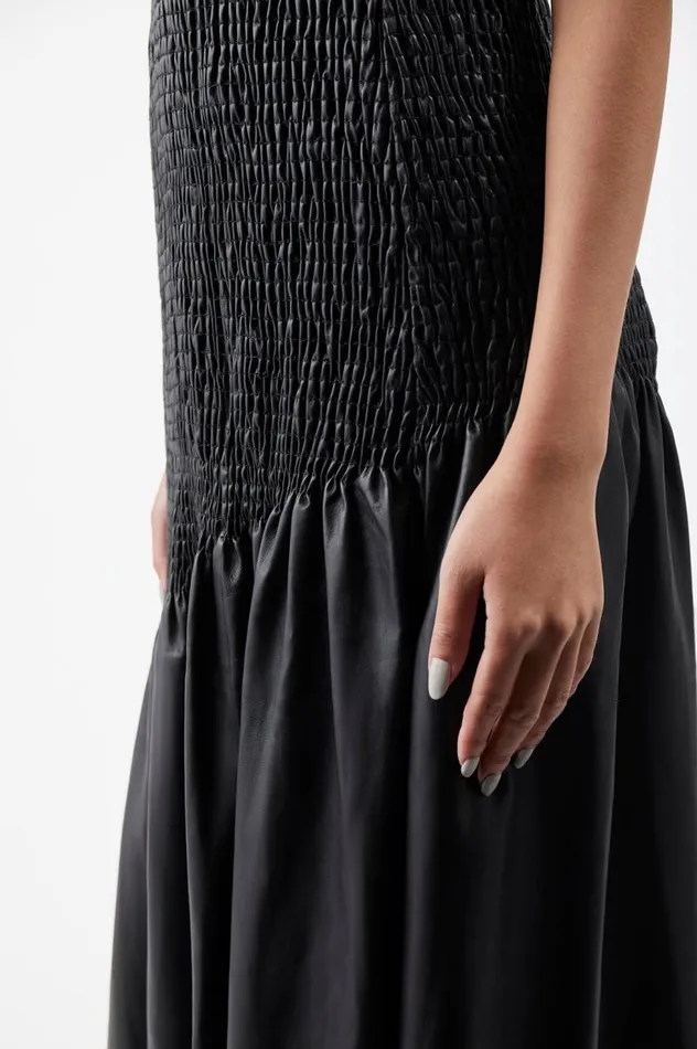 Women Leathers Gabriela Hearst Veloso Shirred Dress In Black Nappa Leather