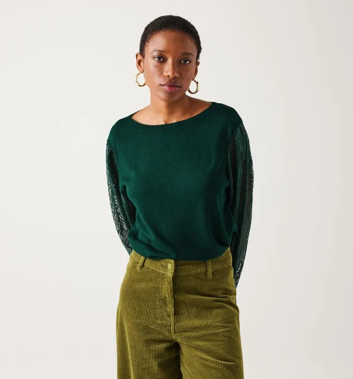 Women Lightweight LaceDetail Jumper 8211 Emerald Green Promod Jumpers And Cardigans Women Lightweight LaceDetail Jumper 8211 Emerald Green Promod Jumpers And Cardigans