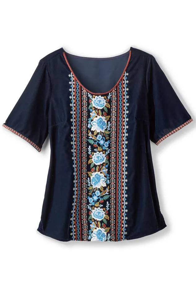 Women Lilian Velvet Top Medieval Blue Soft Surroundings Tops