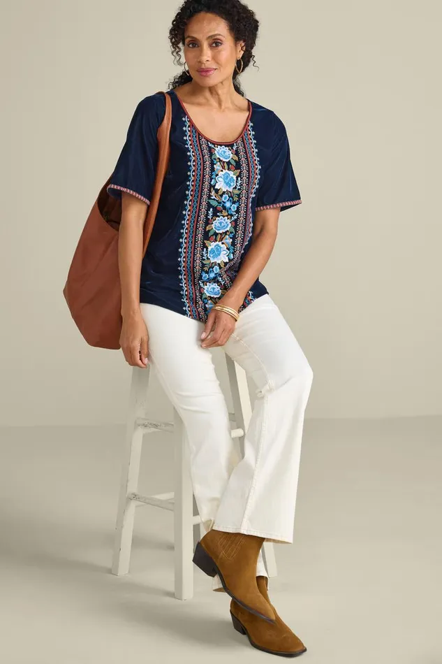 Women Lilian Velvet Top Medieval Blue Soft Surroundings Tops