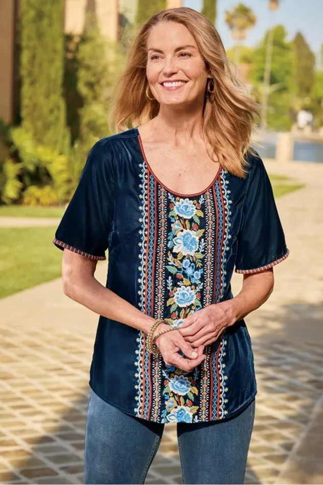 Women Lilian Velvet Top Medieval Blue Soft Surroundings Tops