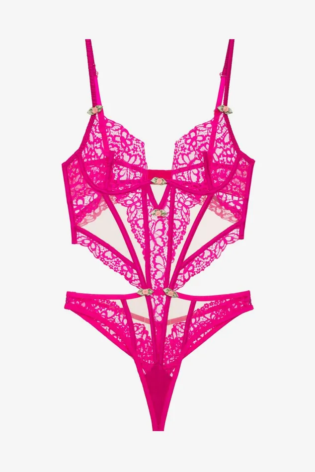 Women Lingerie For Love and Lemons Butterfly Lace Teddy Pink