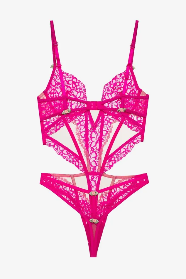 Women Lingerie For Love and Lemons Butterfly Lace Teddy Pink