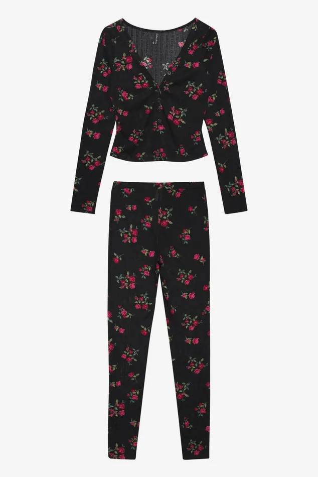 Women Lingerie For Love and Lemons Pointelle Long Sleeve Sleep Set Black Women Lingerie For Love and Lemons Pointelle Long Sleeve Sleep Set Black