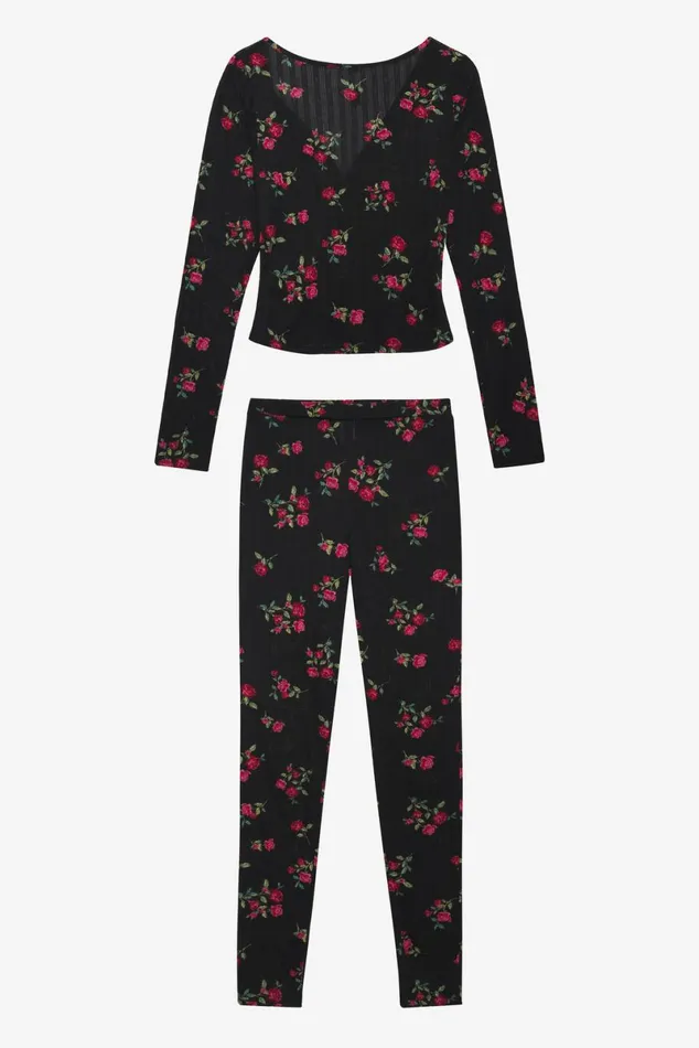 Women Lingerie For Love and Lemons Pointelle Long Sleeve Sleep Set Black Women Lingerie For Love and Lemons Pointelle Long Sleeve Sleep Set Black