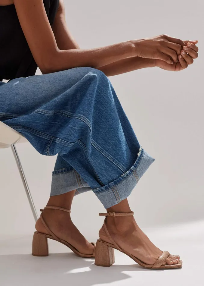 Women Lizard Print Feature Heel Sandal Sable MEEM