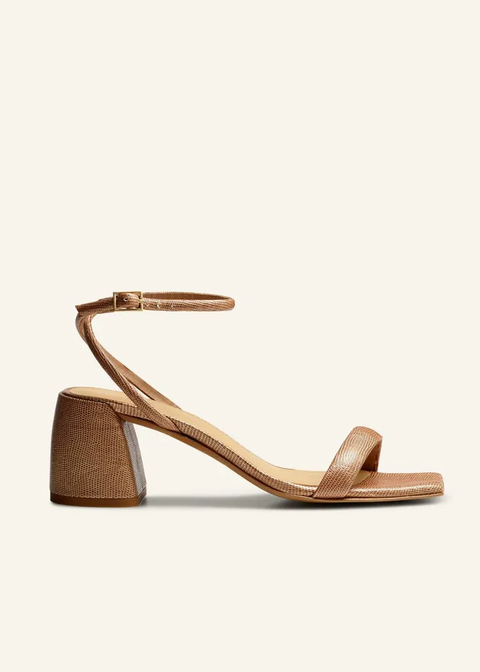 Women Lizard Print Feature Heel Sandal Sable MEEM