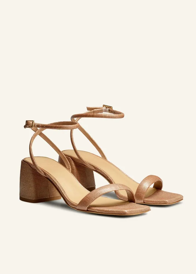 Women Lizard Print Feature Heel Sandal Sable MEEM