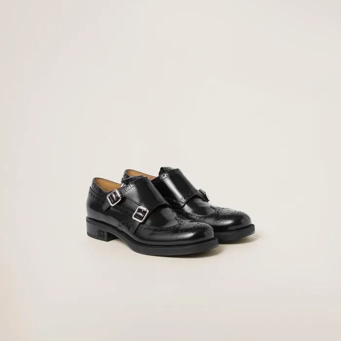 Women Loafers And LaceUps Miu Miu Church039s X Miu Miu Brushed Leather Double Monk Brogue Shoes Black