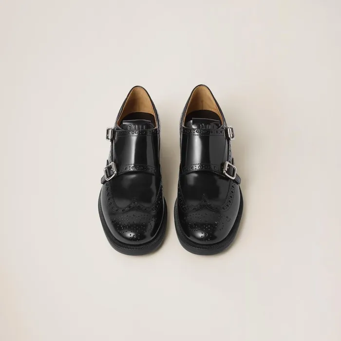 Women Loafers And LaceUps Miu Miu Church039s X Miu Miu Brushed Leather Double Monk Brogue Shoes Black Women Loafers And LaceUps Miu Miu Church039s X Miu Miu Brushed Leather Double Monk Brogue Shoes Black