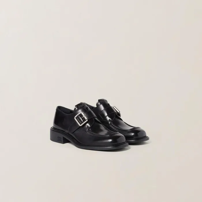 Women Loafers And LaceUps Miu Miu Leather Brogue Shoes Black