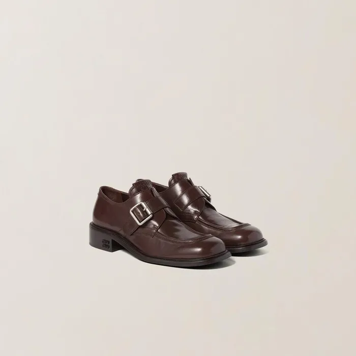 Women Loafers And LaceUps Miu Miu Leather Brogue Shoes Dark Brown
