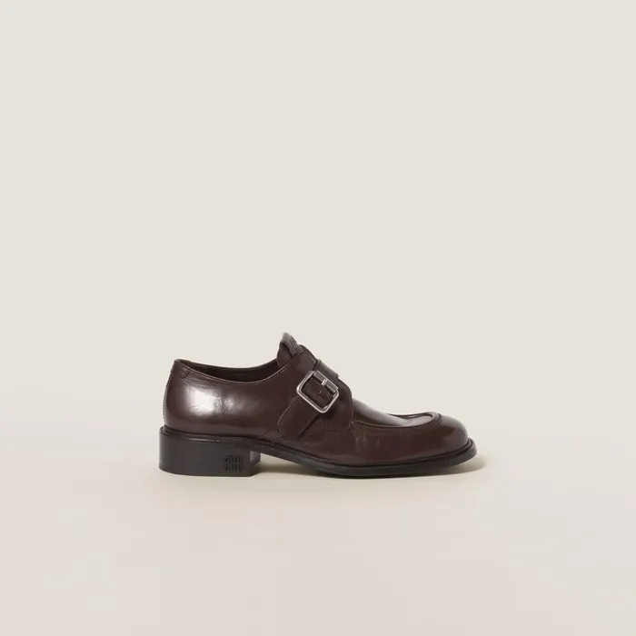 Women Loafers And LaceUps Miu Miu Leather Brogue Shoes Dark Brown