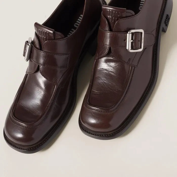 Women Loafers And LaceUps Miu Miu Leather Brogue Shoes Dark Brown