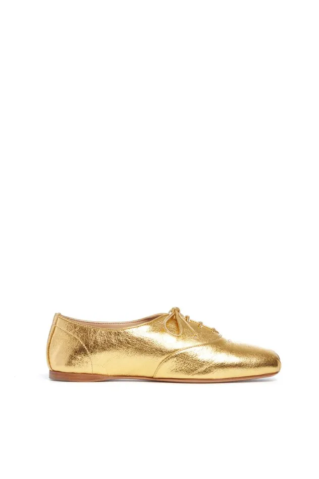 Women Loafers Gabriela Hearst Maya Flat Shoe In Gold Leather