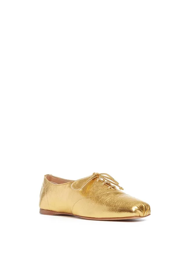 Women Loafers Gabriela Hearst Maya Flat Shoe In Gold Leather