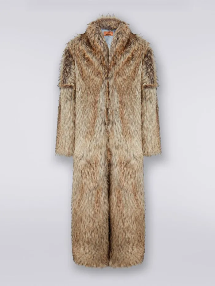 Women Long Faux Fur Coat Multicoloured Missoni Coats and Jackets